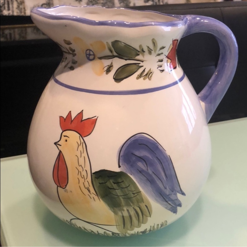 Hand-Painted Rooster Ceramic Pitcher - Picture 3 of 6